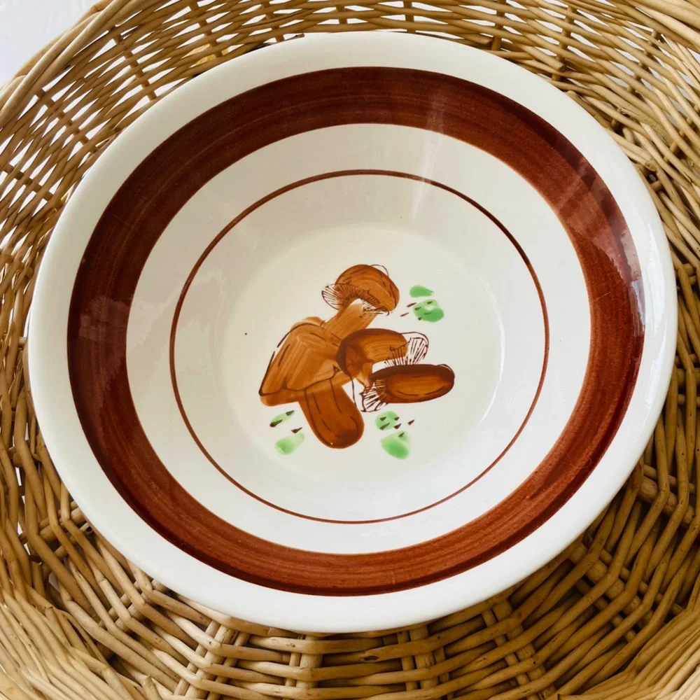 Vintage 70’s Large Mushroom Ironstone Vegetable or Serving Bowl Made in Korea